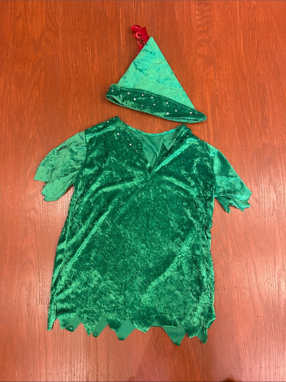 Green Velvet Kids Peter Pan Costume with Matching Hat